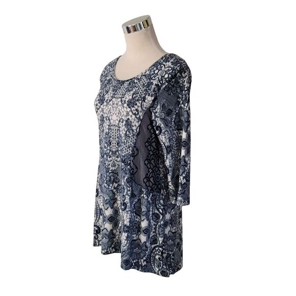 Paisley Blue Print Lace High Low Hem Top Size S/M - Picture 2 of 7